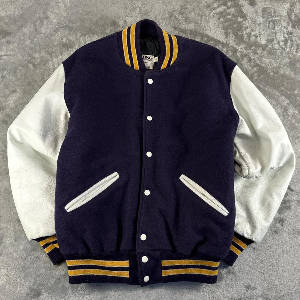 VTG 90s DeLONG Varsity Jacket Lakers Colors Wool Letterman USA Made Mens
